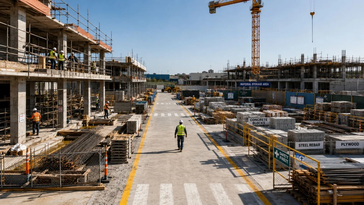 Organized construction site showing good capacity planning and space