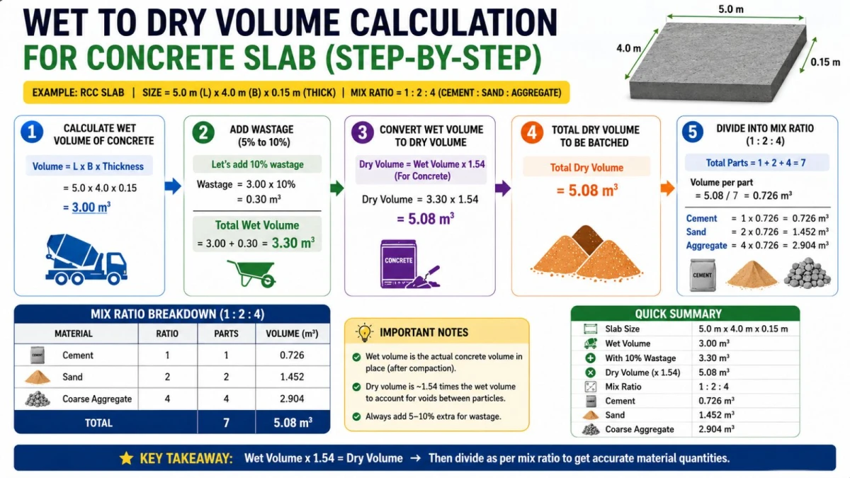 Dry volume of concrete calculation example for slab beginners