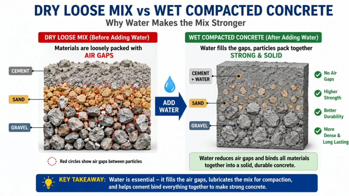 Wet volume vs dry volume of concrete illustration for beginners