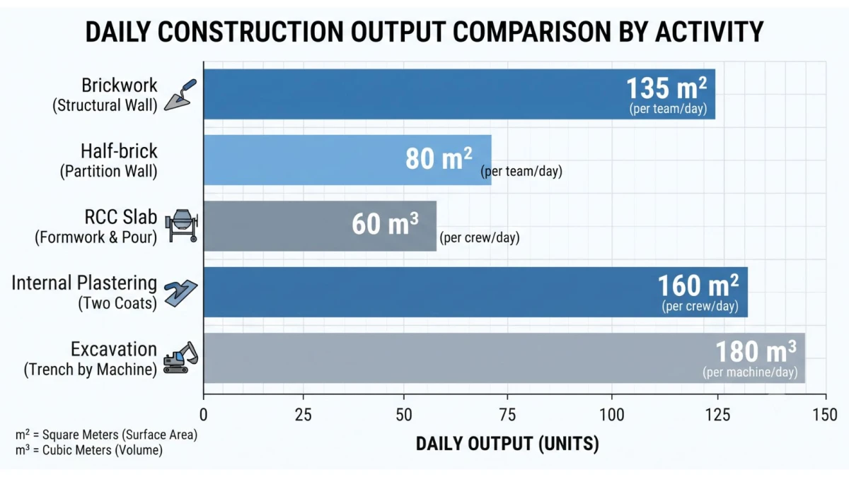 Comparison chart of typical construction labour productivities
