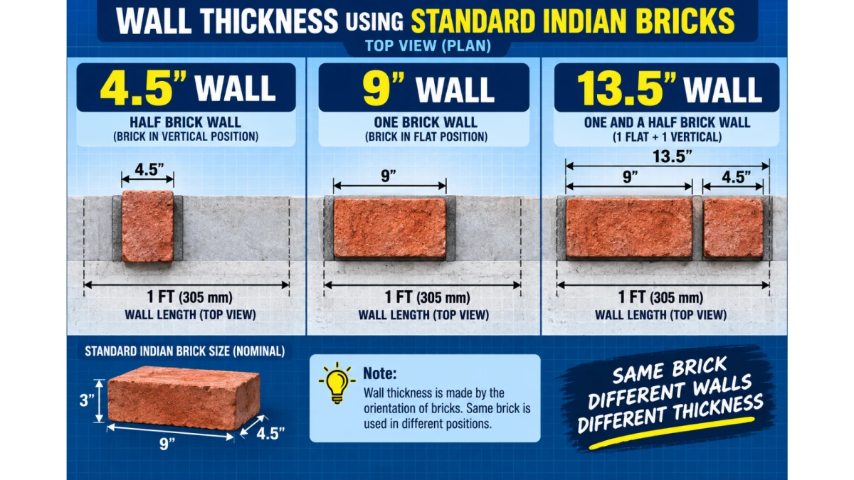 Comparison of bricks per square foot for 4.5 inch 9 inch and 13.5 inch walls