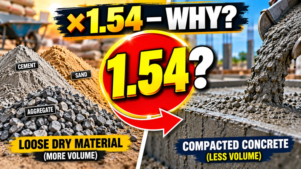 1.54 factor for dry volume of concrete explained with wet and dry material comparison
