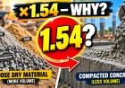 1.54 factor for dry volume of concrete explained with wet and dry material comparison