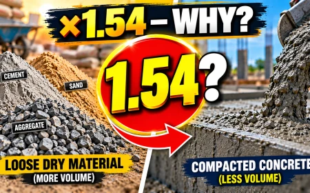 1.54 factor for dry volume of concrete explained with wet and dry material comparison