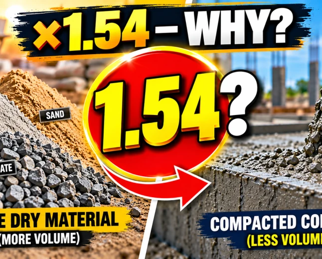 1.54 factor for dry volume of concrete explained with wet and dry material comparison